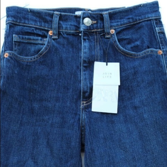 ZARA Cropped Jeans Slim Mid Rise Split Hem - Picture 3 of 5